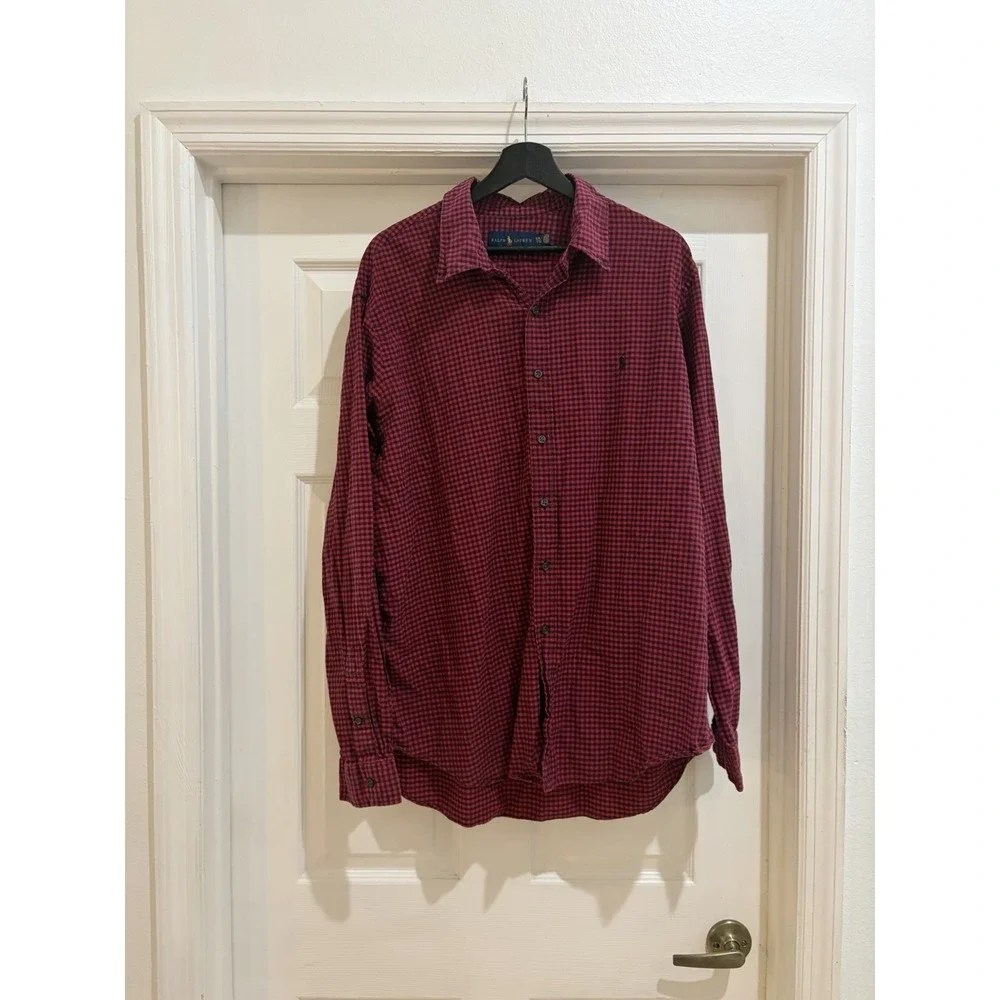 Polo Ralph Lauren Buffalo Plaid Button Down Shirt Men 2XL Red Black Long Sleeve
